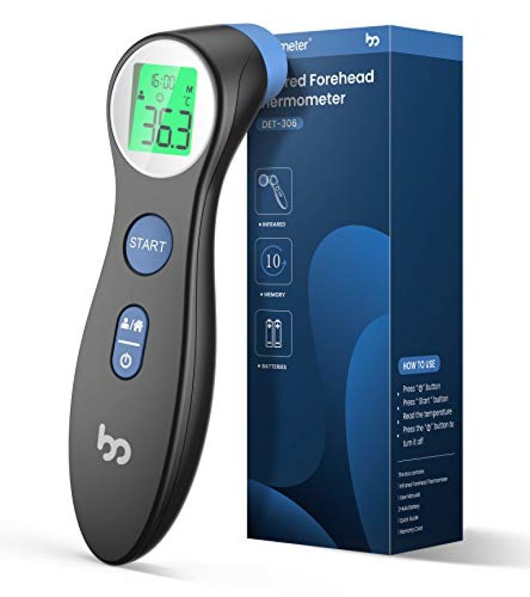 Fieberthermometer kontaktlos infrarot Stirnthermometer für Babys Erwachsene, digitales 2 in 1 Thermometer mit sofort Ablesung, Fieberalarm, LCD Anzeige, Speicherabruf mit genauer Zeit, schwarz