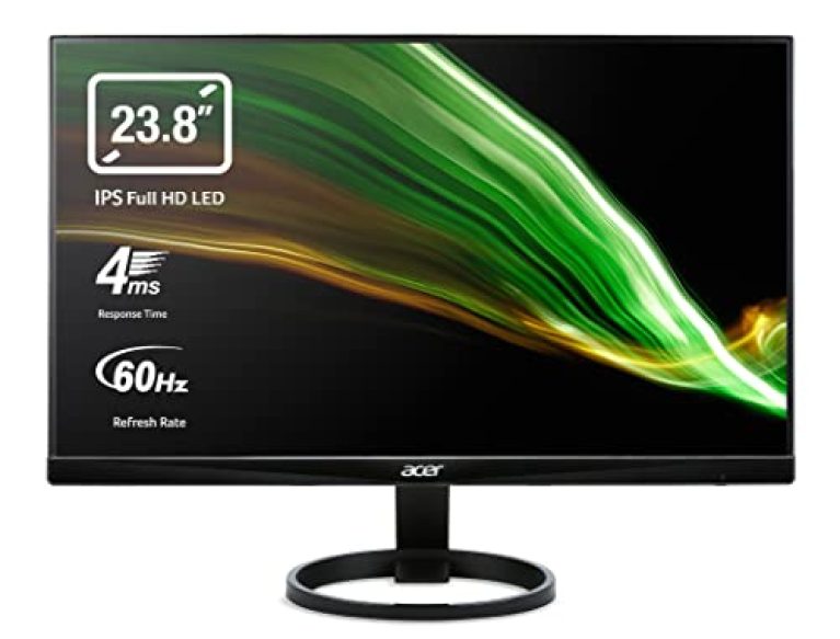 Acer R240HY Monitor 23,8 Zoll (60 cm Bildschirm) Full HD, 60Hz, 4ms (G2G), HDMI 1.4, DVI, VGA, Zeroframe, Schwarz
