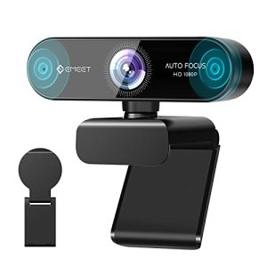 eMeet 1080P Webcam mit 2 Mikrofon - NOVA Full HD Webcam mit Autofokus, Streaming Webkamera mit Low-Light Korrektur, 96 ° Sichtfeld, Plug & Play, 360 °Drehung, für Skype, Zoom, Konferenzen, Streaming