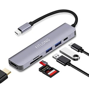 FITLONG USB C Hub, USB C Adapter kompatibel mit MacBook Pro / Air Adapter, 6 in 1 mit 4K HDMI Ausgang, SD/TF Kartenleser, 100W PD, kompatibel mit Laptop und andere Typ C Geräten