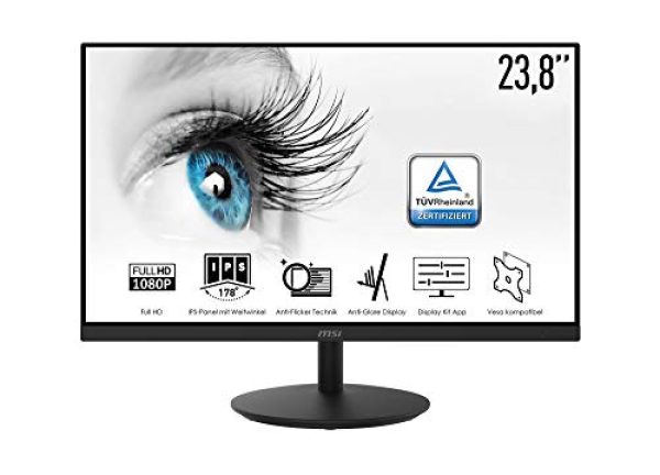 MSI PRO MP242DE 60 cm (23,8 Zoll) Office LED Monitor (Full-HD, 75Hz, IPS-Panel Technologie, Rahmenloses Design, HDMI, schwarz)