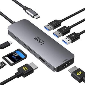 USB C zu Dual HDMI Adapter 8 in 1 USB C Docking Station Dual Monitor auf 2 HDMI, 3 USB 3.0,100W PD, SD/TF Kartenleser USB C Hub USB C Adapter für Surface Pro 7, Dell XPS 13/15, Dell Latitude 7400