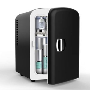 Amazon Brand - Umi Mini Kühlschrank 4L, Zwei Stecker AC Strom DC 12V Autosteckdose, Kühler und Heizen Funktionen, Tragbarer kleiner Kühlschrank für Hautpflege, Lebensmittel, Medikamente, Schwarz