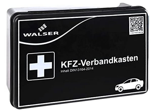 WALSER KFZ-Verbandkasten, Auto-Verbandstasche, Erste Hilfe Koffer, Notfall-Set Auto, Erste Hilfe Tasche DIN 13164, First Aid Kit schwarz 44262