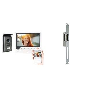 EXTEL Connect smarte Video-Türsprechanlage, 7 Zoll Monitor, mit Kamera, Smartphone App, ohne Abonnement, WLAN, 2-Draht-Anschluss & Elektrischer Türoffner mit Speicherfunktion lang (25cm)