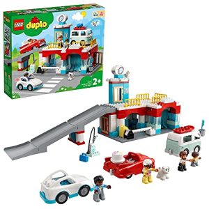 LEGO 10948 DUPLO Parkhaus mit Autowaschanlage, Spielzeugautos, Parkhaus Spielzeug für Kleinkinder, Mädchen und Jungen ab 2 Jahre
