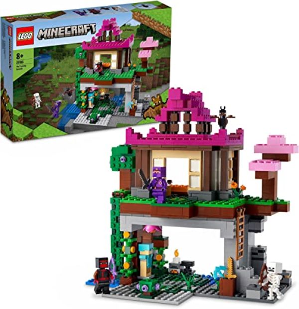 LEGO 21183 Minecraft Das Trainingsgelände, Haus und Höhle, Kinderspielzeug für Jungen und Mädchen ab 8 Jahren mit Skelett, Ninja, Fledermaus, Geschenk zu Weihnachten